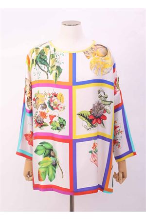 Maxi t-shirt in seta con fantasia botanica Laboratorio Capri | MAXITSBOTANICAFOULARD